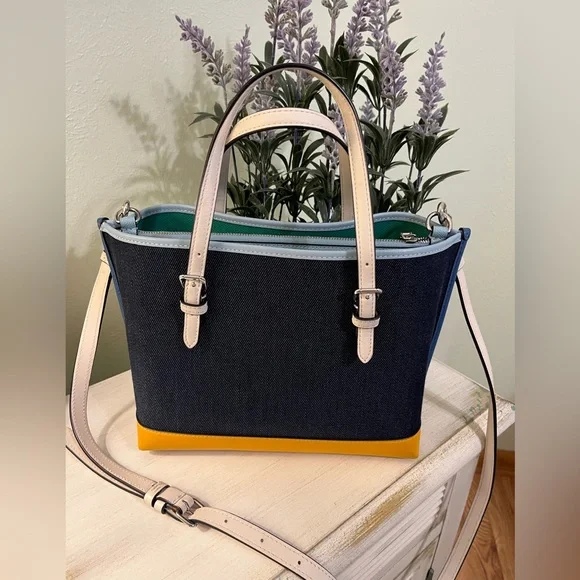 Coach Mollie Tote 25 Crossbody 2-Way Denim Ochre New without tags - Picture 3 of 9